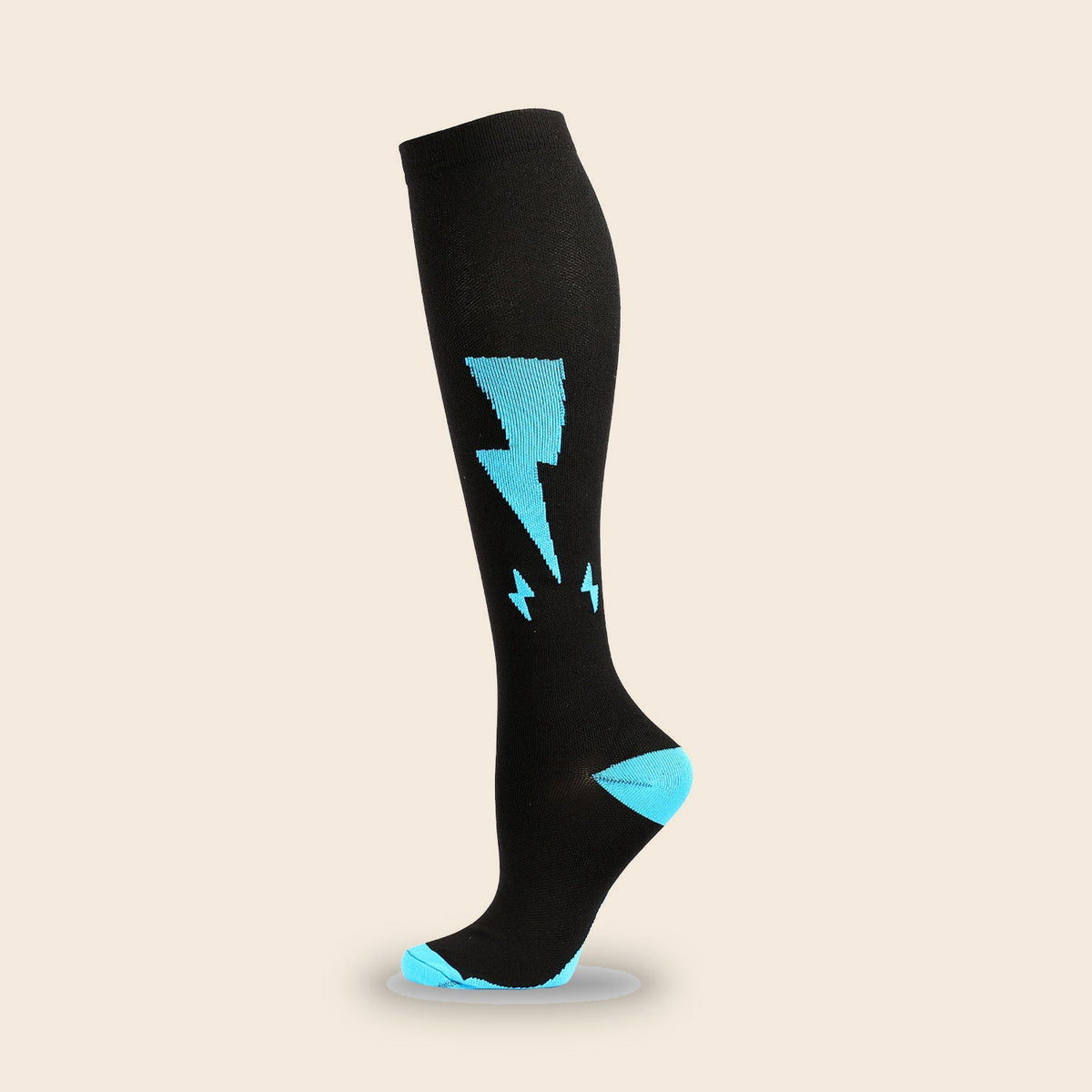 Calf compression socks in the Cyan Lightning pattern